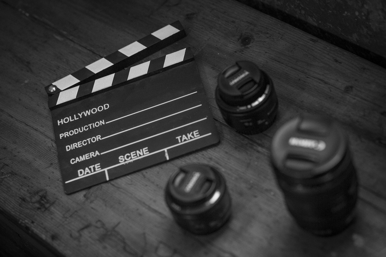 a black and white movie clapperboard.
