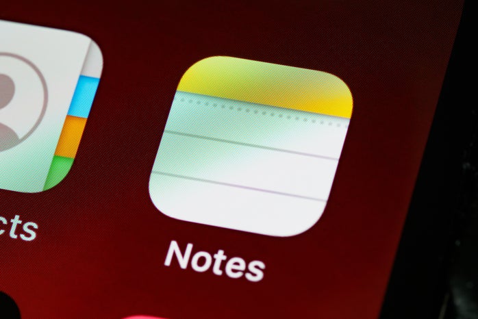A zoom in of the notes app