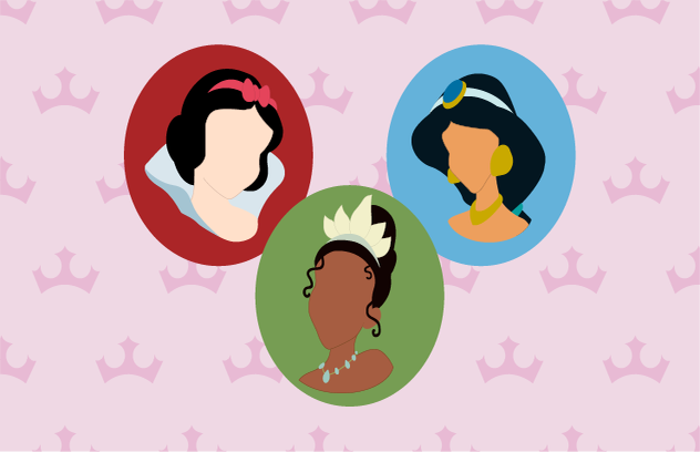 Disney princess graphic with bright colours and illusions of faces