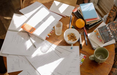 study materials and papers on a desk