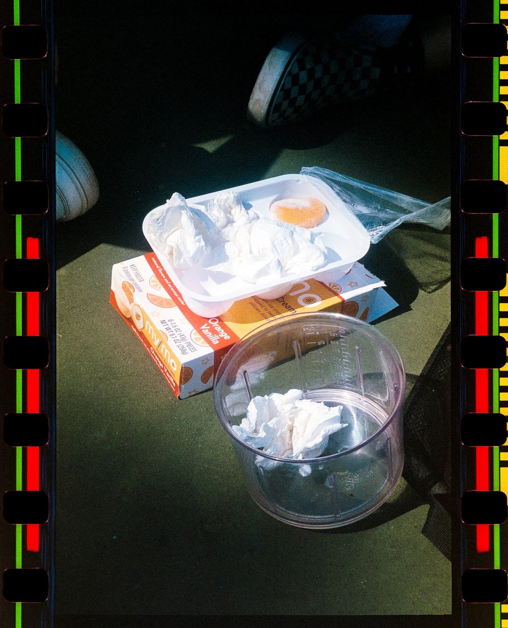 Half eaten mochi on a summer day, taken on film.