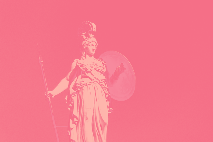 statue of the greek goddess athena in pink