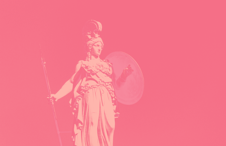 statue of the greek goddess athena in pink