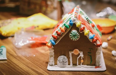 gingerbread house on a table