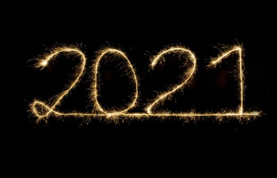 2021 written in bright light fireworks