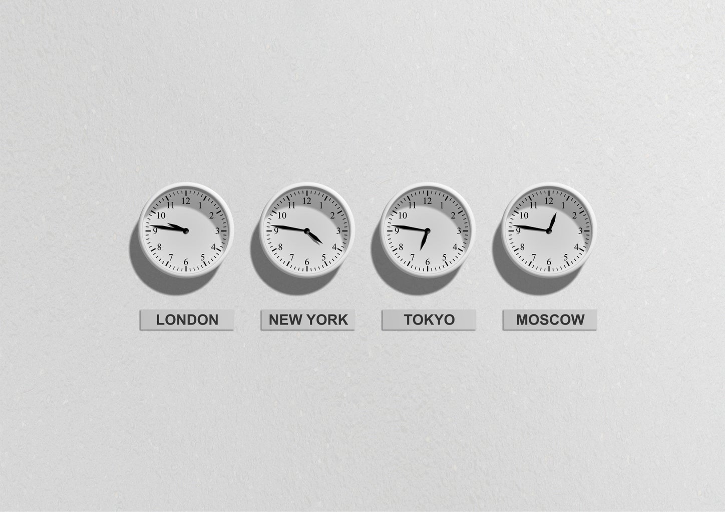 Different clocks from different time zones/cities