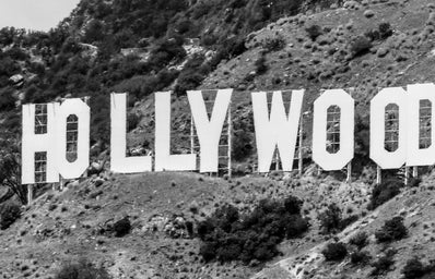 black and white Hollywood sign