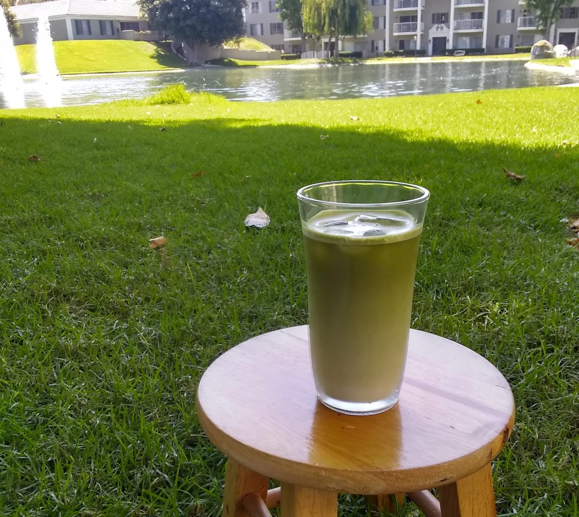 Iced Matcha Latte at the park