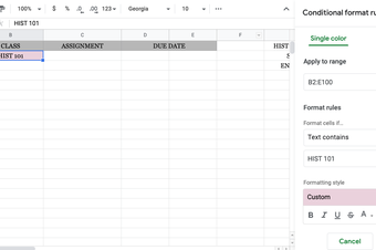 Portion of the spreadsheet making process for class assignments.