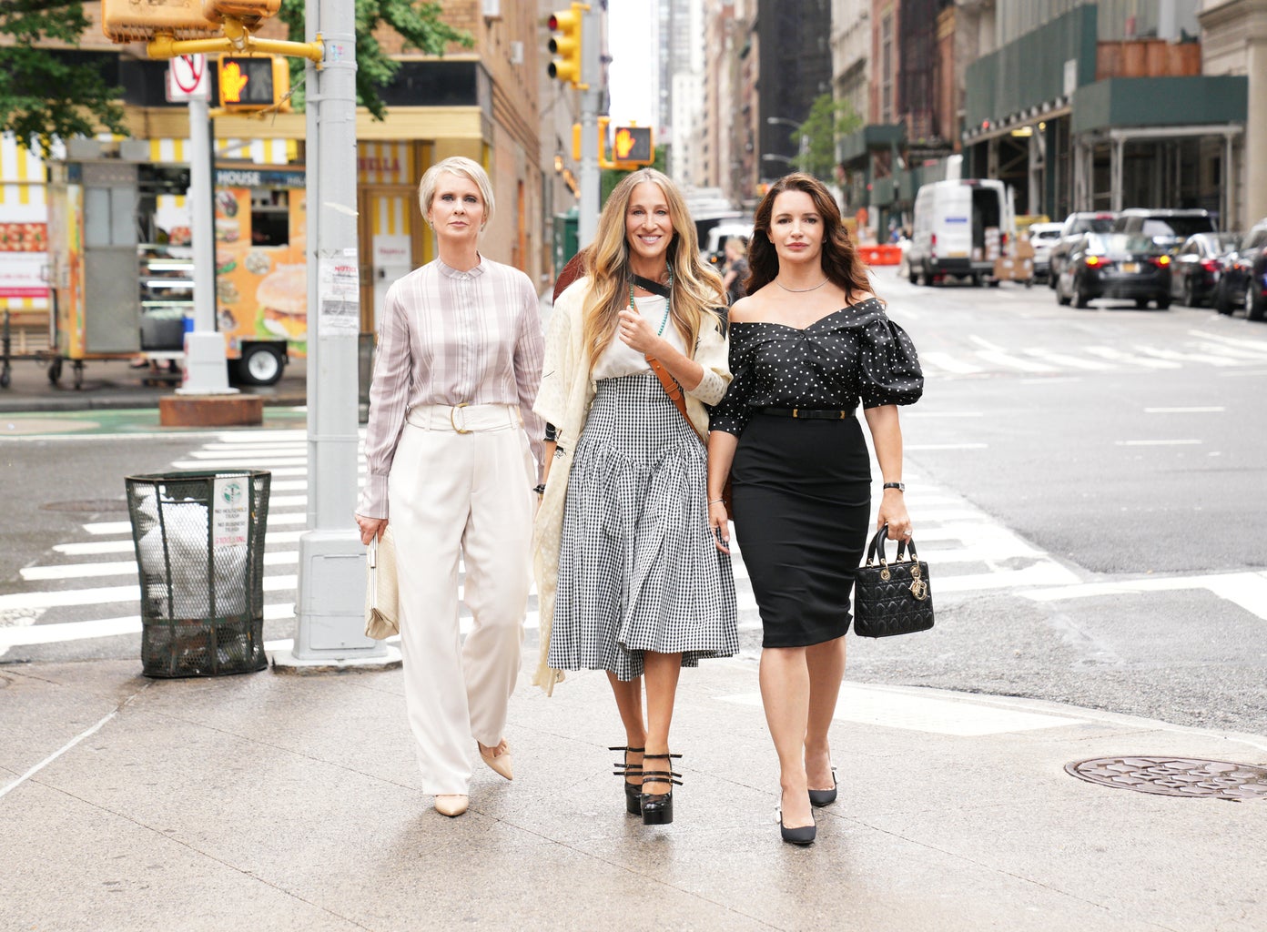 Cynthia Nixon as “Miranda Hobbes,” Sarah Jessica Parker as “Carrie Bradshaw,” Kristin Davis as “Charlotte York.”