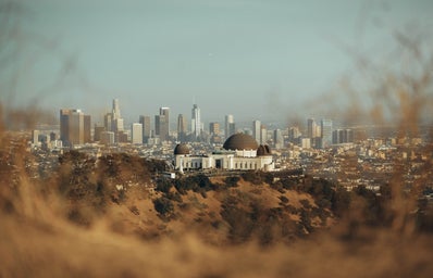 White and brown filtered picture of the Los Angeles skyline.