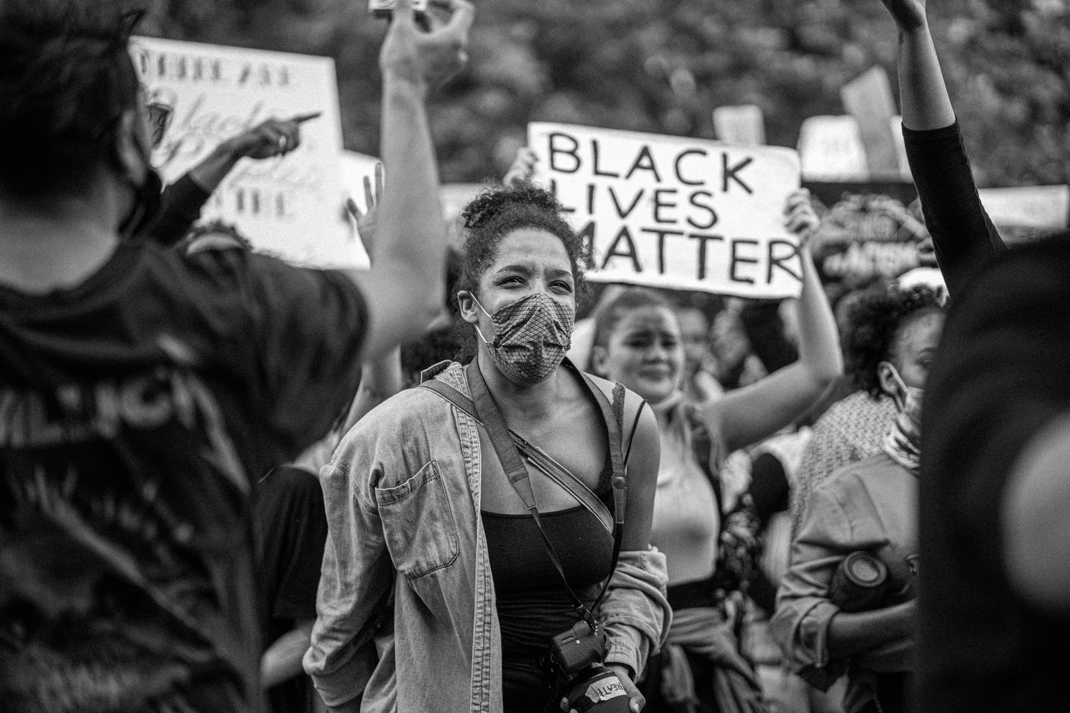 greyscale image of a BLM protest