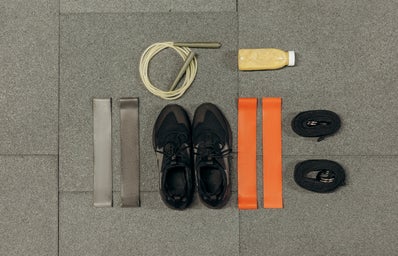 Display of shoes and gym accessories
