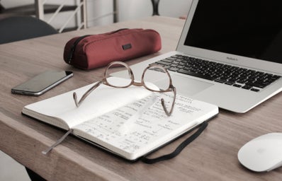 glasses on notebook