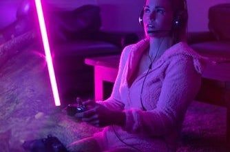 girl gamer with neon lights