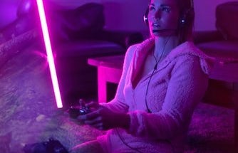 girl gamer with neon lights