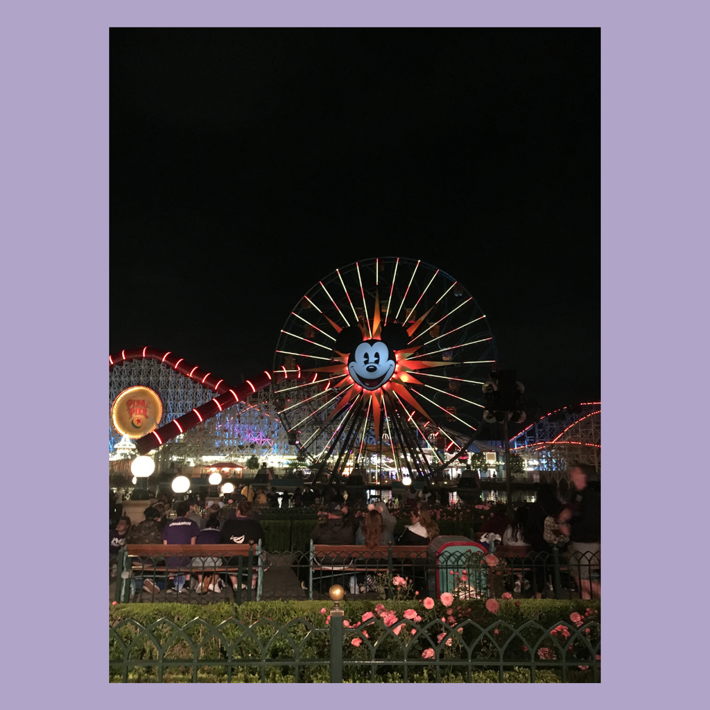 It is a picture of Disney California Adventure at night