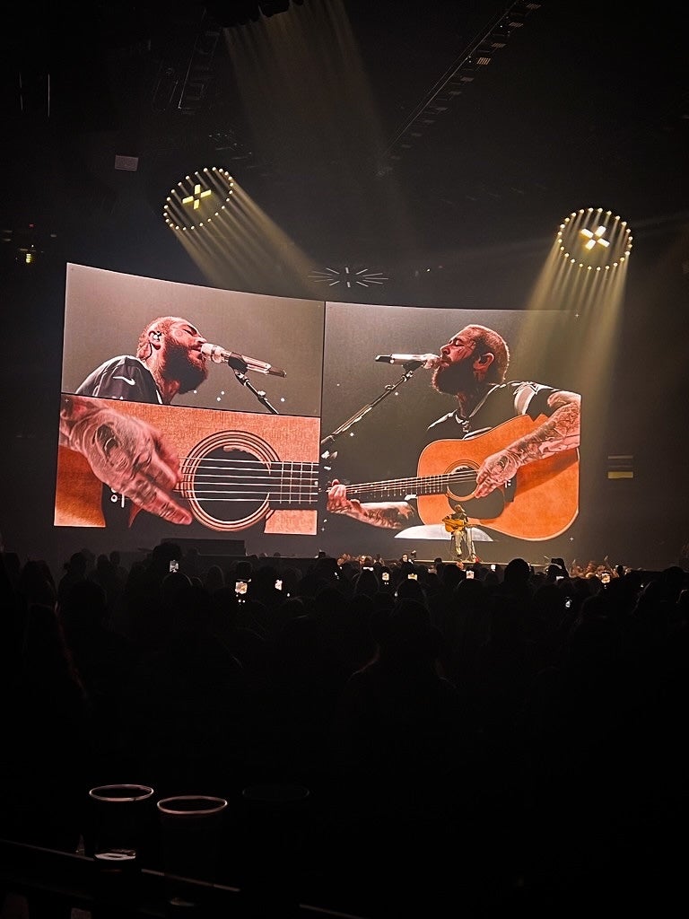 artist Post Malone performs on stage at his concert