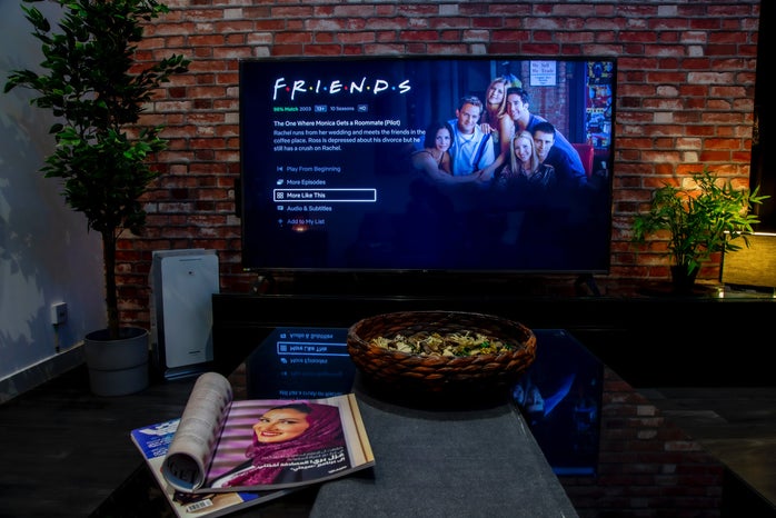 Friends show on television screen.