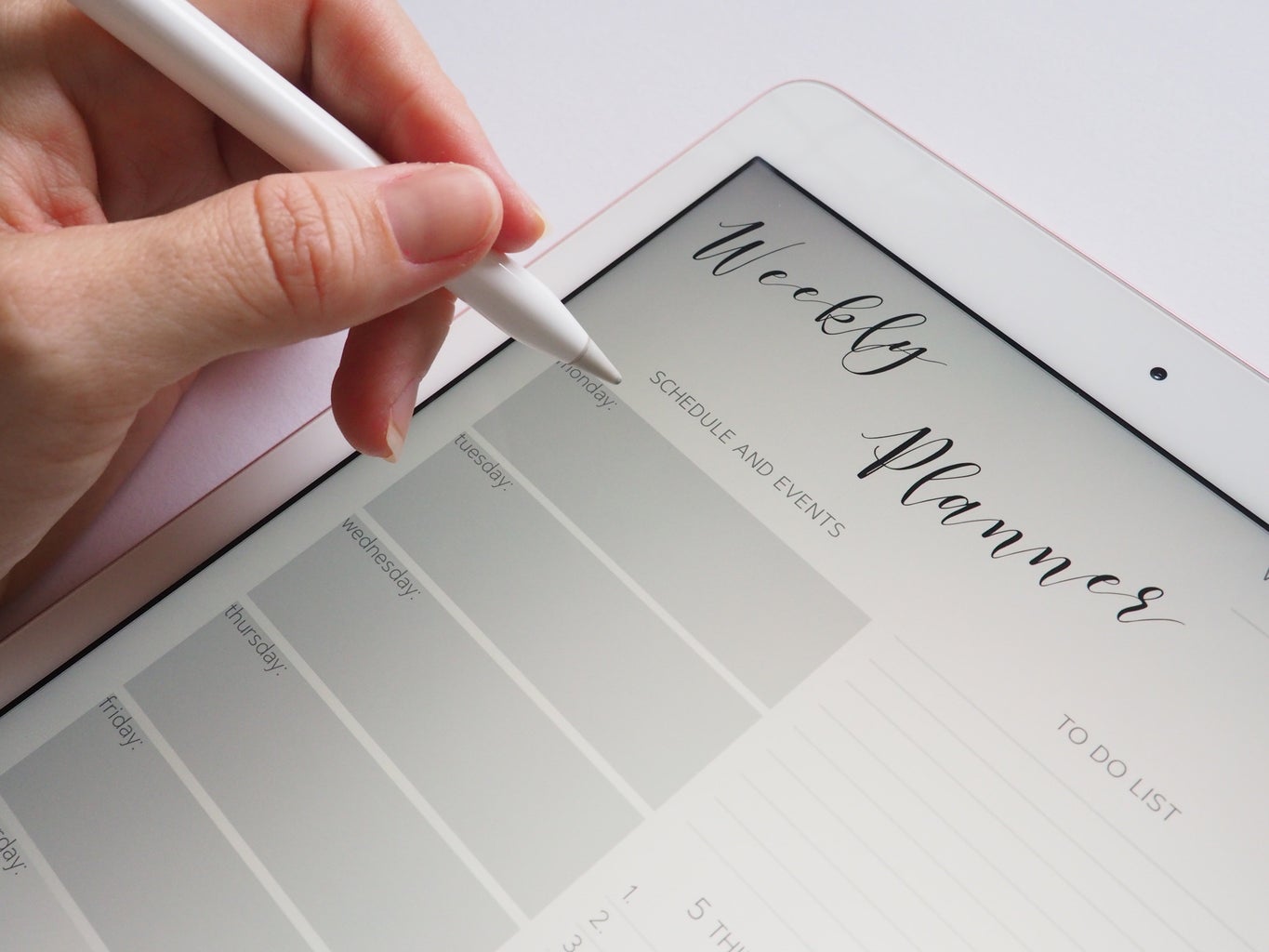 weekly planner on a tablet