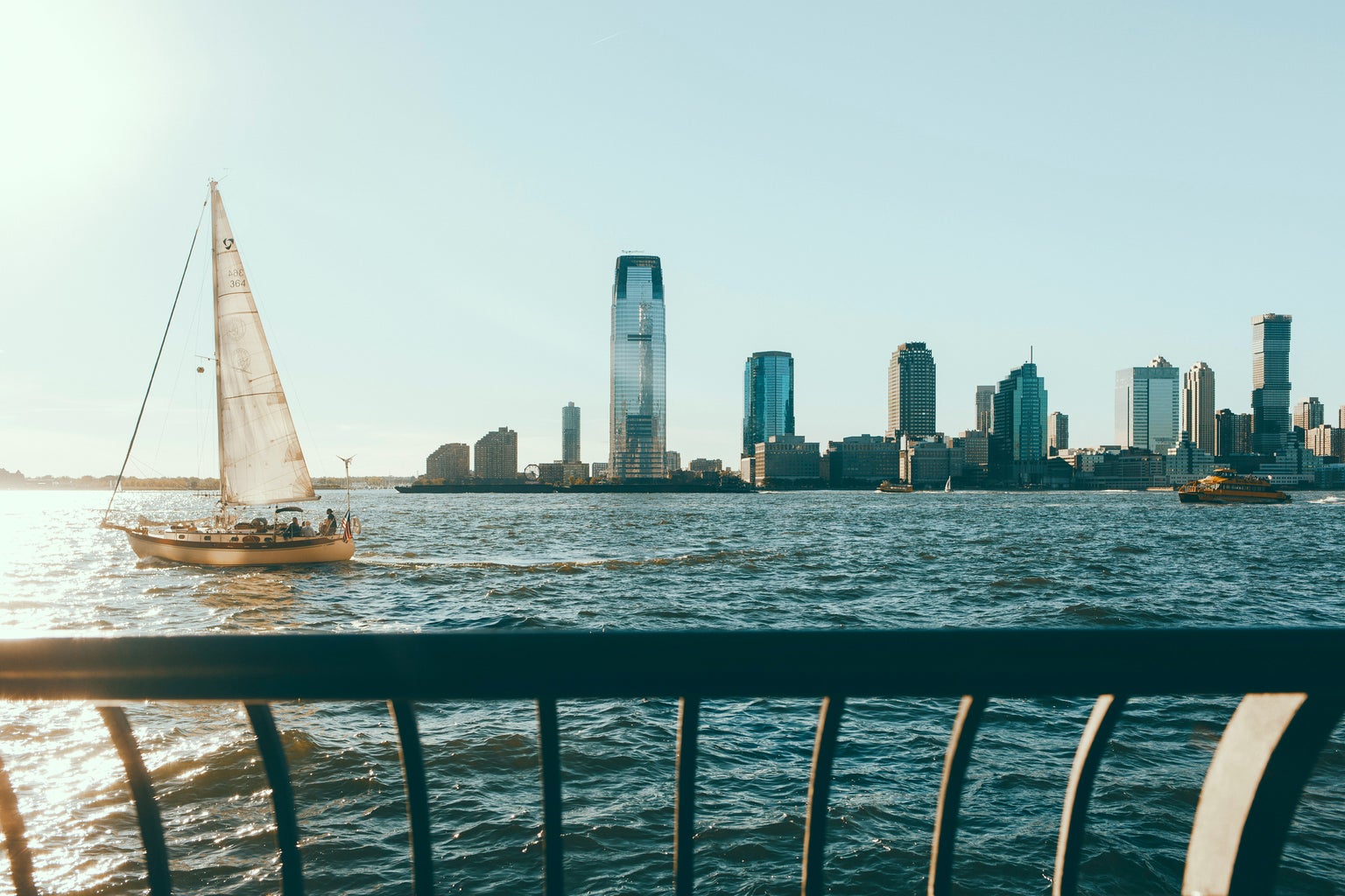 view of new jersey from battery park, where you can road trip to