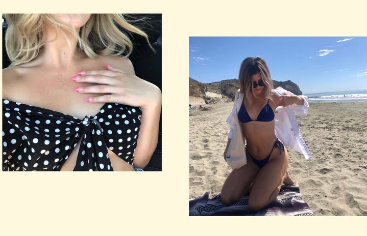 woman at beach, woman with acrylic nails