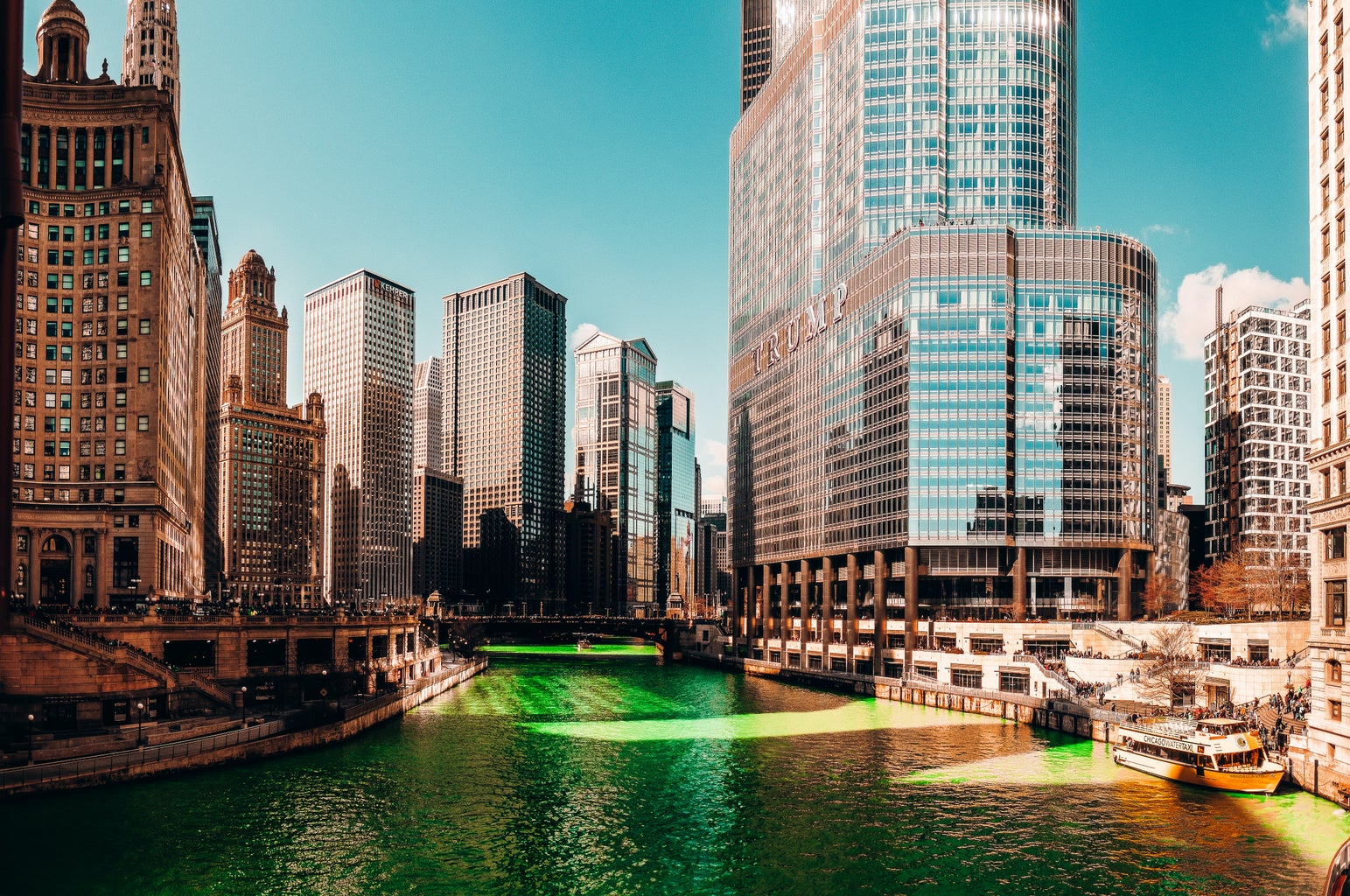 Chicago Skyline with green river