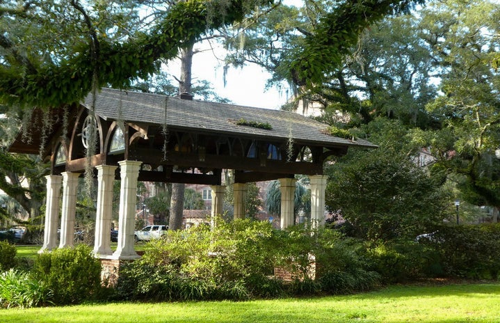 Pictured is image of the gazebo in Greek Park on the front side of FSU\'s campus.