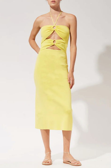 solid + striped brand yellow dress