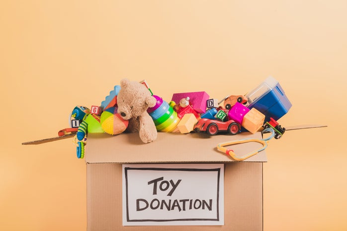 Toy Donation Box with toys in it.
