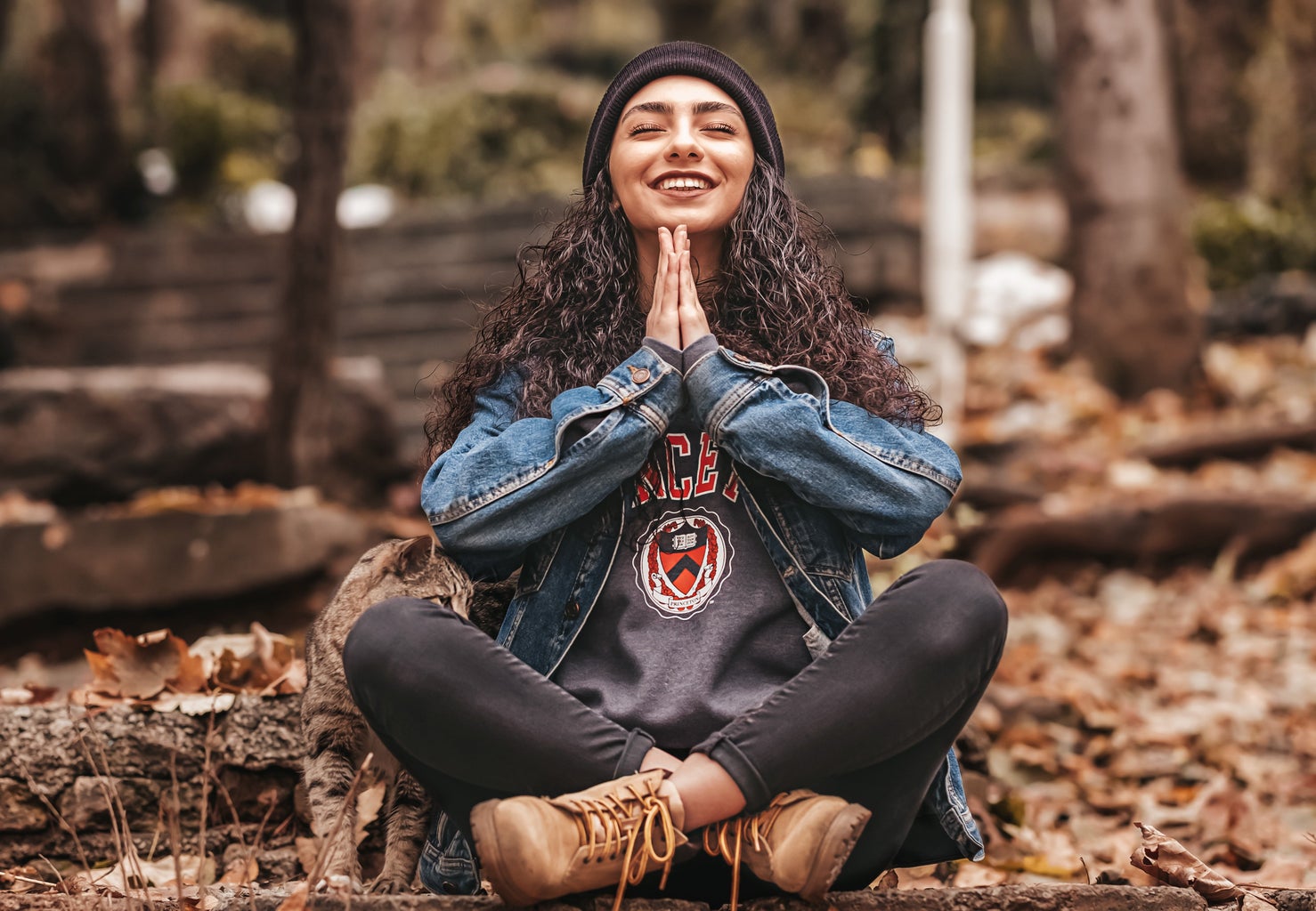 woman meditating outside