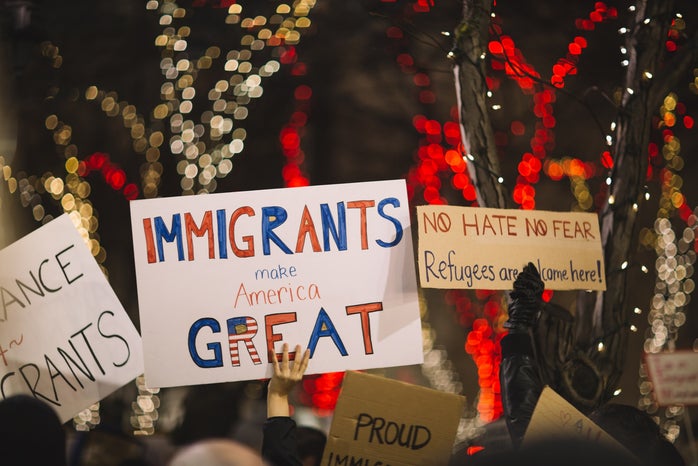 \"Immigrants make America great\" sign