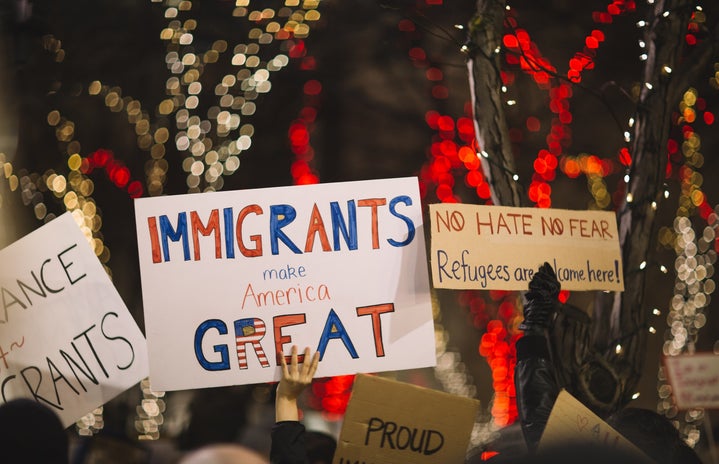 \"Immigrants make America great\" sign