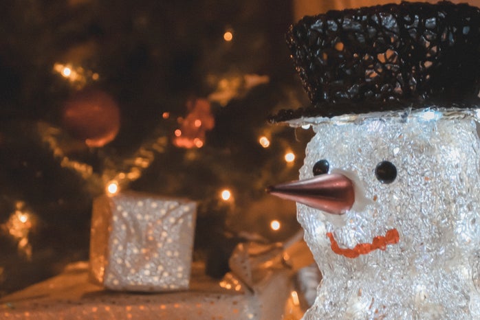 snowman and holiday decorations