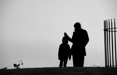 silhouette of mother and child