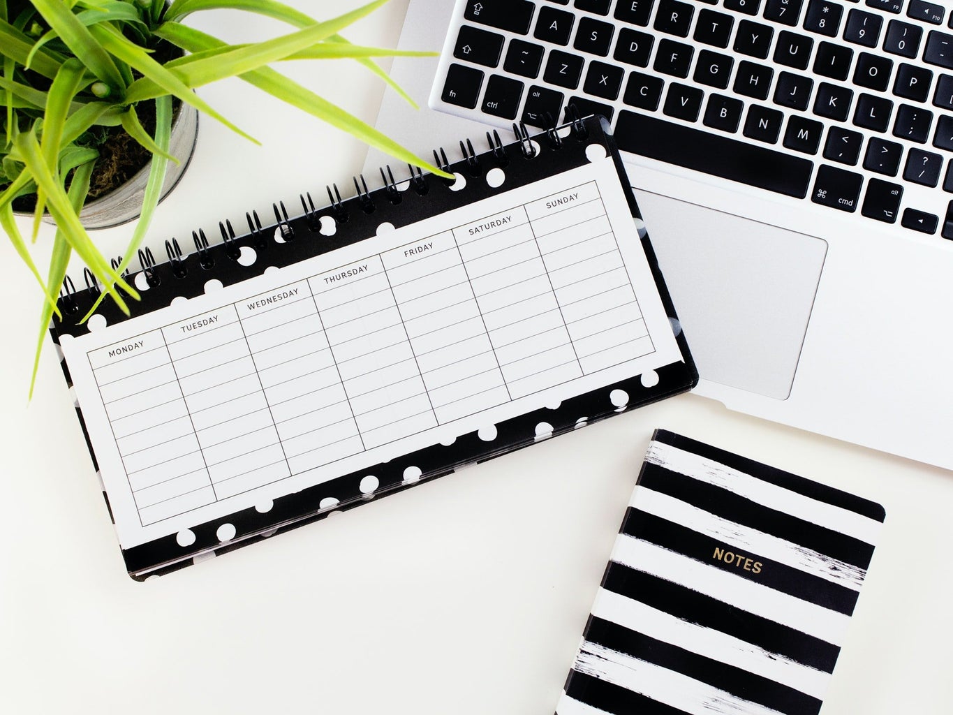 black and white calendar flat lay