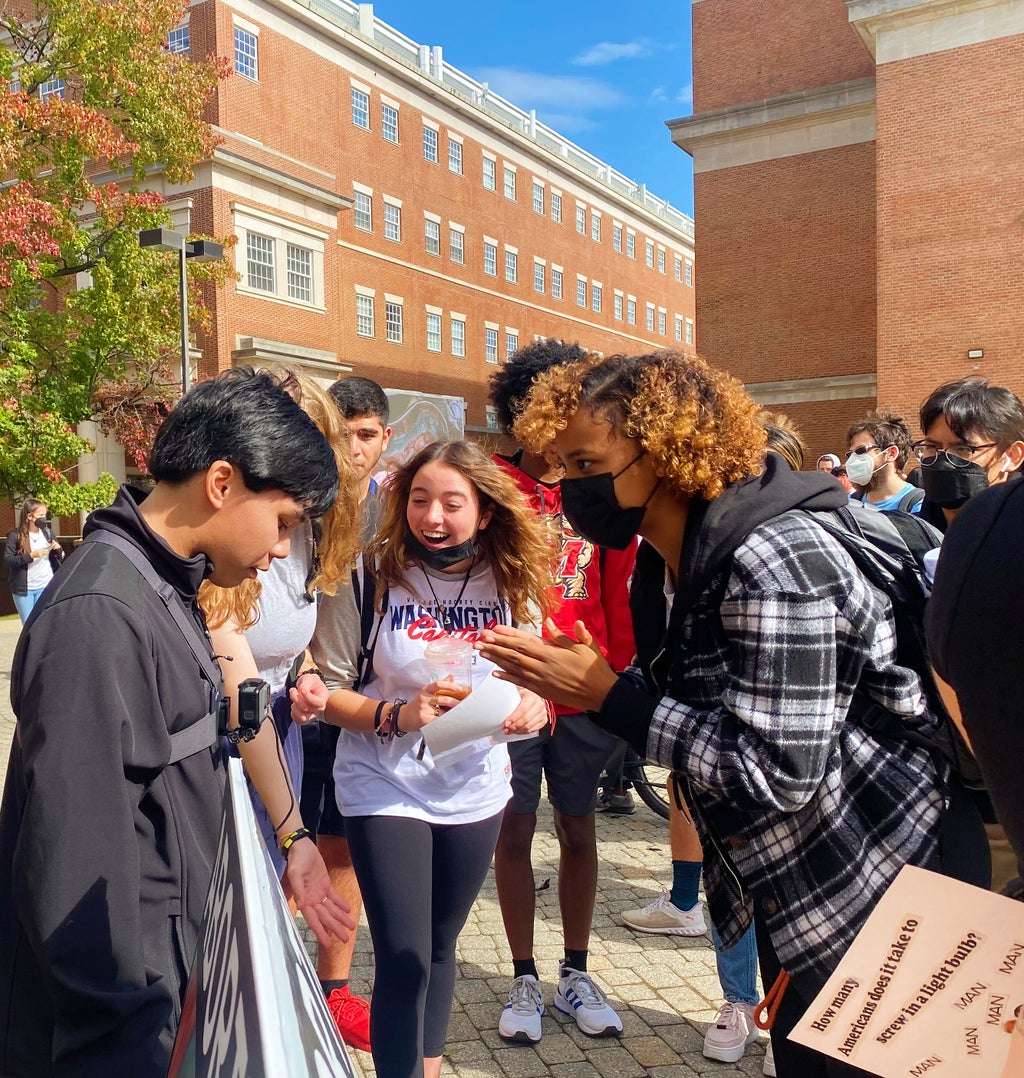 Protestors at anti abortion event arguing with students