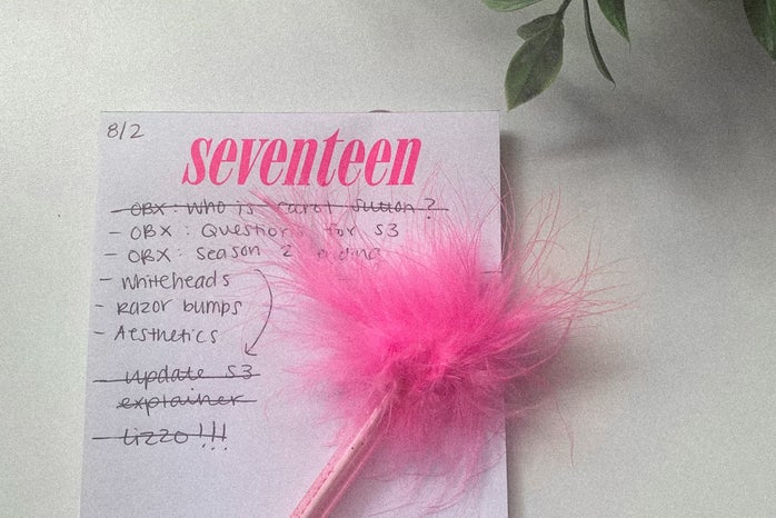 pitch ideas for seventeen magazine written on a notepad