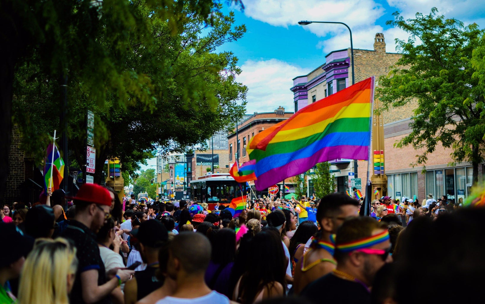 pride parade with rainbow flags