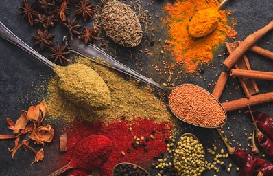 Spices are spilled out on a table