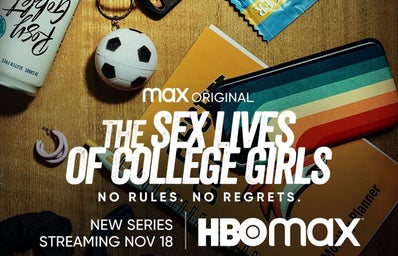 HBO Max\'s The Sex Lives of College Girls cover photo with main cast and streaming info
