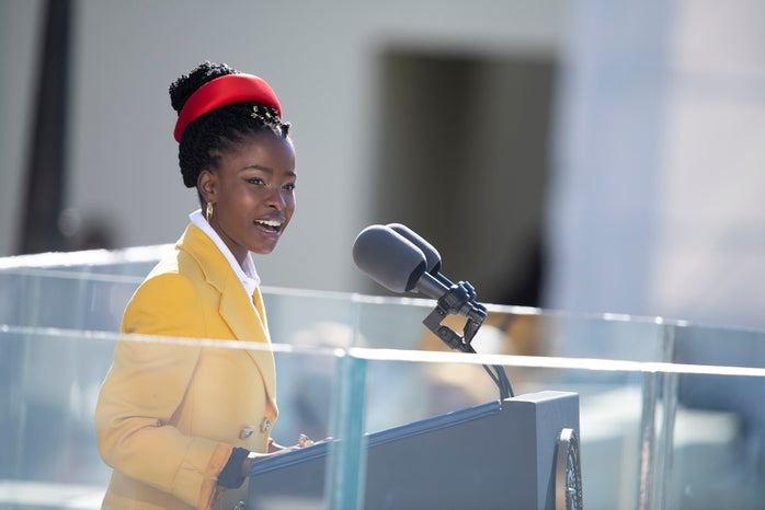 Amanda Gorman reciting her poem at the 2021 presidential inauguration