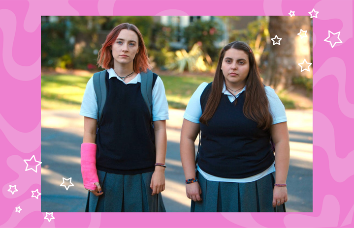 Saoirse Ronan and Beanie Feldstein as Lady Bird and Julie in \"Lady Bird.\"