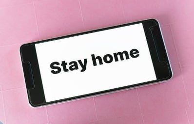 a phone that says stay home