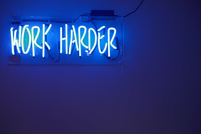blue light banner for work harder