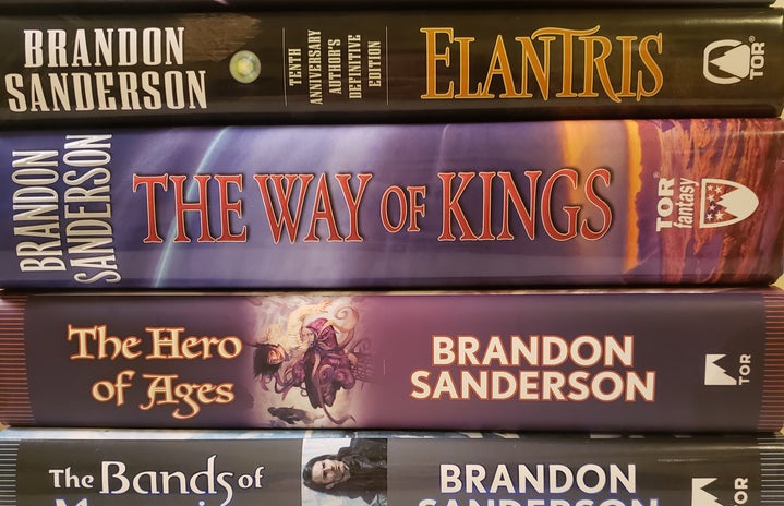 A stack of Brandon Sanderson books