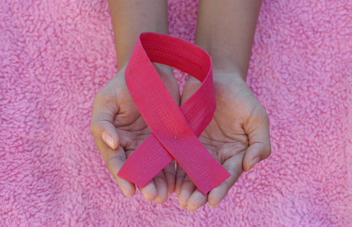 Breast cancer ribbon in hands
