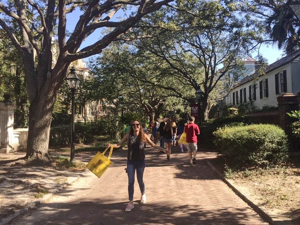 woman touring college campus