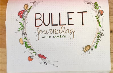 Bullet journal cover page with a fall theme designed by me, Camryn Chernick.