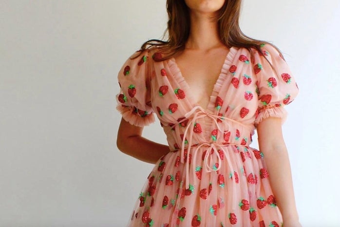 Lirika Matoshi strawberry midi dress on model